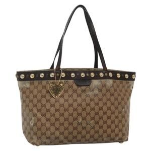GUCCI GG Crystal Tote Bag Coated Canvas Beige Gold